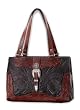 Black Western Tooled Leather Three Compartment Shopper Purse American West Stagecoach