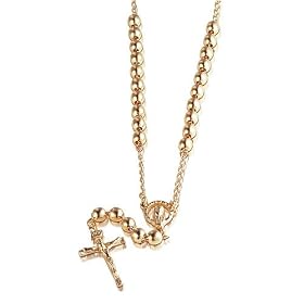 14K Gold Filled Rosary Necklace w/ Cross Pendant 24 inch