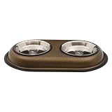 Petrageous Designs Monterrey 3pc Pet Diner with 1-Cup Stainless Steel Pet Bowls, Bronze