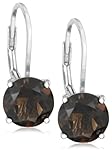 Sterling Silver 8mm Round Smoky Quartz Lever Back Earrings