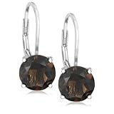 Sterling Silver 8mm Round Smoky Quartz Lever Back Earrings