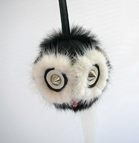 Black Monster Bug Plush Doll Fluffy Fox Fur Pom Pom Ball Keychain Keyring / Bag Charm