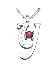 Sterling Silver Letter Y - January Garnet Birthstone 18 Inch Necklace