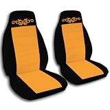 2 black and orange car seat covers, with a butterfly tattoo for a 2000 Nissan Sentra. by Designcovers