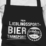 Mein Lieblingssport ist Biertransport - Grillschürze, Kochschürze, Latzschürze mit verstellbarem Nackenband und Seitentasche
