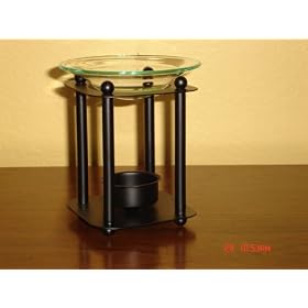 Black Block Wrought Iron Oil Burner with Fine Green Glass