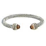 Sterling Silver with Champagne CZ Cable Bangle