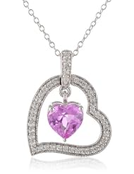 Sterling Silver, Created Pink Sapphire, and Created White Sapphire Heart Pendant Necklace, 18"