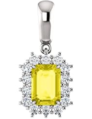 Platinum 7.00x5.00mm Emerald Cut Yellow Sapphire and Diamond Pendant -- LIFETIME WARRANTY