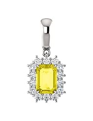 18K White Gold 7.00x5.00mm Emerald Cut Yellow Sapphire and Diamond Pendant -- LIFETIME WARRANTY