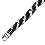 Men's Stainless Steel And Woven Black Leather Bracelet