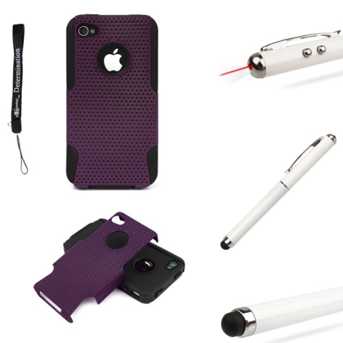 Purple Ultimate Fusion 2pc Case Protective Cover Snap On Made for Apple iPhone 4S (4th Generation 16GB 32GB - AT&T - Verizon) + Includes a Professor Pen 3 in 1 Red Laser Pointer / LED White Light / Stylus / White Pen