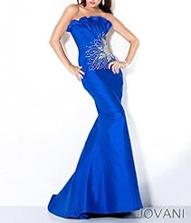 Strapless Mermaid  Jeweled Tiered Taffeta  Dress With Ruffles
