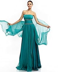 A-line Strapless Lace  Belted Beaded Floor Length Natural   Waistline Chiffon Prom Dress  With Ruffles