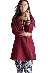 Ruched Long Sleeves Cotton/Linen Mini Dress 