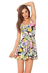 Knee Length Polyester/Spandex Sleeveless General Print Scoop Neck Draped Pleated Skater Dress/Jumper 
