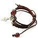 MORE FUN Art Silvery Metal Cross Leather Bracelet Brown Braided Rope Handmade Adjustable Bracelet