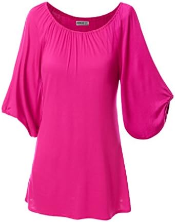 SJSP Womens Easy to Wear Printed 3/4 Sleeve Big Size Tunic FUCHSIA,XL