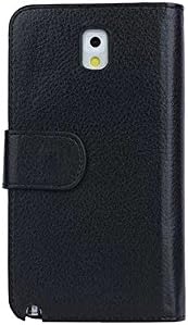 (Case for Samsung Galaxy Note 3/N900A) Bon Venu Business simplicity Luxury Wallet Purse style Synthetic Faux leather material Lady PU Magnetic famous brand Women Essential Genuine Leather Clutch Folded bag wallet with Photo Frame Credit ID Card Slot Pocket Large note holder solid color case cover for Note 3/N900A+ Screen Protector (Black)