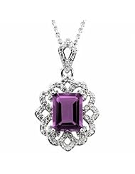 14K White Gold Emerald Cut Amethyst and Diamond Pendant -- LIFETIME WARRANTY