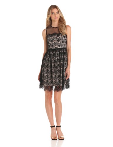 Maggy London Women's Sleeveless Lace Dress With Belt, Black, 2 Maggy London Women's Sleeveless Lace Dress With Belt, Black, 2