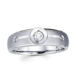 14K Gold Diamond Engagement Wedding Men Ring, Circle Shape and Shiny Lines Ring (0.14ct GH, SI)