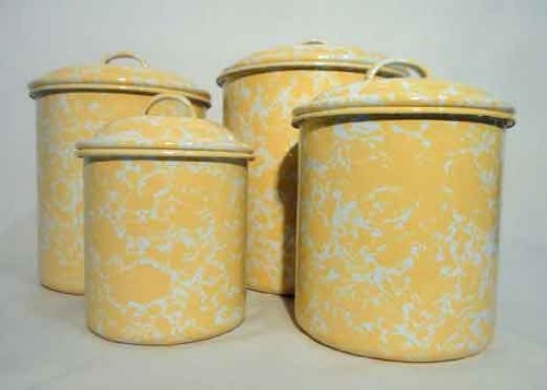 Enamelware Storage Canister Set, Yellow Marble