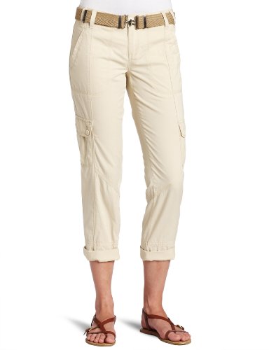 Calvin Klein Jeans Women's Petite Belted Explorer Crop Pant, Bleached Sand, 8