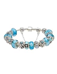 European Hot Fashion Style Blue Murano Glass Beads Charm Beaded Complete Silver Plated Bracelets for Women Girls Jewelry Compatible With Pandora