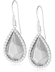 14K White Gold Italian Faceted Pear Drop and Cubic-Zirconia Dangle Earrings