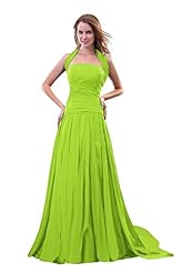 Cocktail Floor Length Lace Ruched Halter Sleeveless Chiffon Evening Dress/Prom Dress/Party Dress/Wedding Dress 