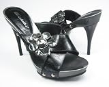 Chunky Flowers Sexy Stiletto Slide Sandals Black