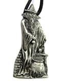 Celtic Wizard with Rune Inscribed Cauldron for Magic and Divination, Pewter Pendant with Cord Necklace