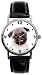Young Pug dog watch small size 1.inch dial. Suitable for Ladies or children SILVER tone case Black leather band.