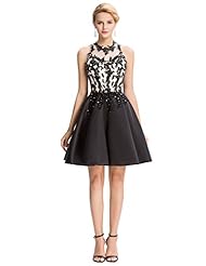 Sweetheart Sleeveless Sheer Illusion Applique Beaded Open-Back Cocktail Thigh Length Fall Satin/Tulle Evening Dress/Party Dress 