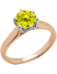 1.35 Ct Round Canary SI1/SI2 Diamond 18K Rose Gold Ring