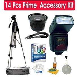 14 Piece Prime Accessory Kit with Corel MediaOne Plus Software + Electronic Zoom Flash + .40X... by Celltime