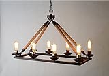 Rope Filament Rectangular Chandelier Jute 39 Inches Rustic Iron Finish Pendant Prestigious (8 Lights Chain)