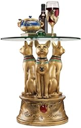 Ancient Egyptian Basset Cat Sculpture Statue Decorative Occassional Side Table