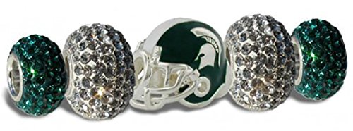 Michigan State Spartans 3-D Charms - Set of 5 - 1 Football Helmet + 4 Crystal beads