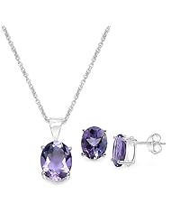 7.50 Carat Amethyst Oval Shape .925 Sterling Silver Earring & Pendant Set