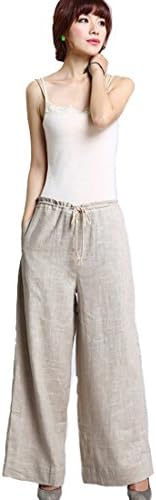Artcar Women's Linen Pants Summer Wide Leg Long Straight Pant Beige L