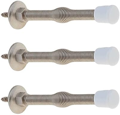 3 Pack 3'' Utility Flexible Spring Door Stop Satin Nickel Finish, with Attached Mounting Screw (Satin Nickel)