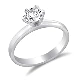 Solitaire Engagement Ring Bridal Round CZ Sterling Silver (3/4 Carat)