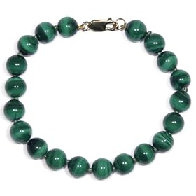 14k Yellow Gold 8mm Malachite Beaded Bracelet, 7.25 by Amazon.com Collection