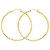 14k Yellow Gold Finish Polished 2mm Round Hoop Earrings