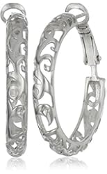 Sterling Silver Diamond-Cut Filigree Hoop Earrings