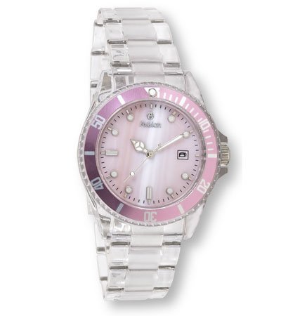 Avalon Chiasso Series Clear Plastic Sport Watch W/ Genuine Mother of Pearl Dial # 7408-6