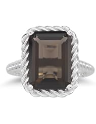 5.78 Cts Smokey Quartz Solitaire Ring in 14K White Gold