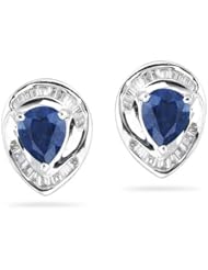 0.20 Cts Diamond & 0.88 Cts Blue Sapphire Earrings in 18K White Gold
